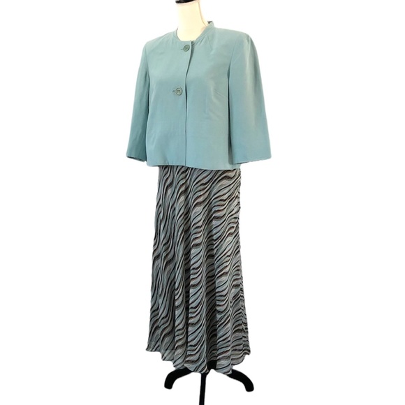 Jones New York Women’s Aqua Silk & Linen Crop Collarless Blazer Size 12 - Picture 10 of 12